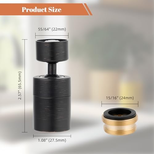 Hibbent Faucet Aerator, 360 Degree Kitchen Sink Faucet Aerator, Dual-function Swivel Big Angle Kitchen Faucet Attachment, Faucet Replacement Part, Oil-Rubbed Bronze - Image 4
