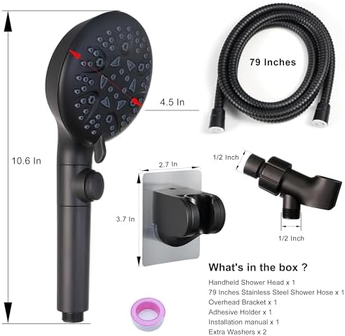 GwernKB Handheld Shower Head with On Off Switch,8-mode High Pressure Shower Wand with Long Hose and Bracket Extra Adhesive Holder for Lower Mount,Built-in Power Wash to Clean Tub,Tile & Pets,Black… - Image 6