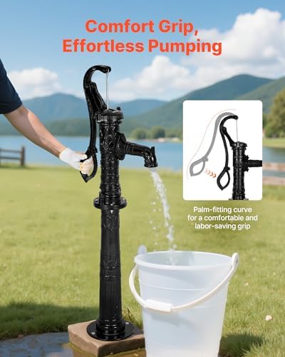 VEVOR Well Hand Pitcher Pump, 20 ft Max Lift, Antique Cast Iron Manual Hand Water Pump with Heightening Base, NPT 1-1/4 in Connection, Easy Installation, for Outdoor Garden, Pond, Yard, Farm, Black - Image 4