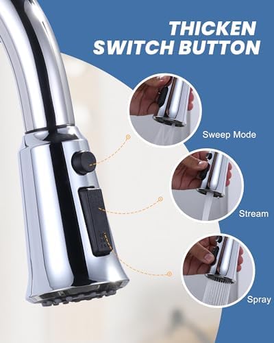 WOWOW Kitchen Faucet Head Replacement, 3 Function Pull Down Faucet Sprayer Head with 13 Adapters, Chrome Kitchen Sprayer Nozzle Compatible with Moen, Delta, Kohler Faucets - Image 2
