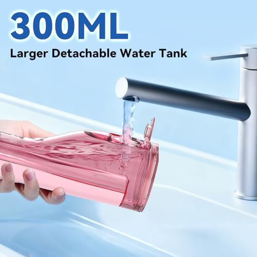 Cordless Portable Water Flosser with 300ML Tank: Rechargeable Oral Irrigator with 5 Tips for Travel, Braces Care and Sensitive Gums, IPX7 Waterproof Teeth Cleaning Device(Pink) - Image 3