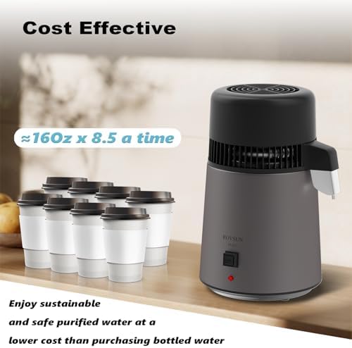 ROVSUN 1.1 Gallon/4L Water Distiller for Home Countertop, Stainless Steel Interior & BPA-Free Container, 750W Distilled Water Machine Water Maker Purifier, Distilling Pure Water Maker, 1L/H, Gray - Image 2