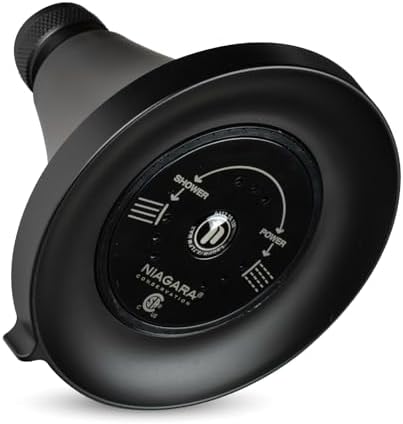 Niagara Conservation N3915MB Earth Luxe 3-Spray with 1.5 GPM 3.35-in. Wall Mount Adjustable Fixed Shower Head in Matte Black, 1-Pack | Bathroom Shower Head Sprayer with Pressure Compensation by Niagara+Conservation