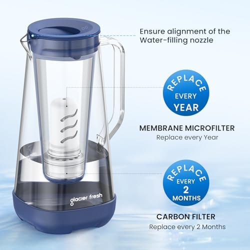 GLACIER FRESH 7 Cup Purela Glass Water Pitcher with 1 Ultrafiltration Membrane and Activated Carbon Filter, Reduces 99% Chlorine, PFOA&PFOS, Coliforms, BPA Free Materials, Blue - Image 5