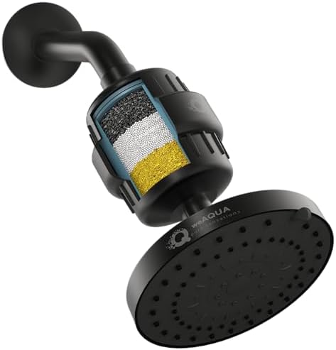 weAQUA Heavy Duty Filtered Shower Head Combo – High Pressure 5 Spray Modes, Dermatologist Recommended for Softer-Feeling Skin & Hair, Advanced 99% Removal of Chlorine, Fluoride & Heavy Metals by weAQUA