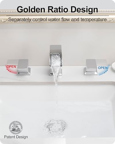 3 Hole Bathroom Faucet Waterfall, Chrome 8 Inch 2 Handles with Drain - Image 3