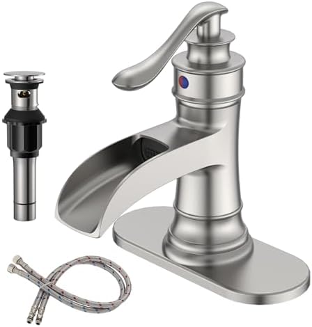BWE Brass Brushed Nickel Waterfall Bathroom Faucet for Modern & Classic by BWE