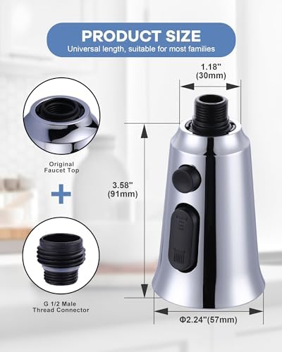 WOWOW Kitchen Faucet Head Replacement, 3 Function Pull Down Faucet Sprayer Head with 13 Adapters, Chrome Kitchen Sprayer Nozzle Compatible with Moen, Delta, Kohler Faucets - Image 5