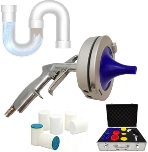 Industrial Pipe Flushing Gun Set, Pneumatic Launcher Kit with 9 Nozzles, Quick-Load Mechanism Under 10s, Residue-Free Tube Cleaner for Workshops by Unknown