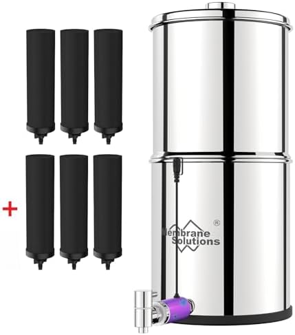 Membrane Solutions UV Countertop Gravity Water Filtration System with Extra 3-Pack Replacement Filter Elements (U3 NEW) by MembraneSolutions