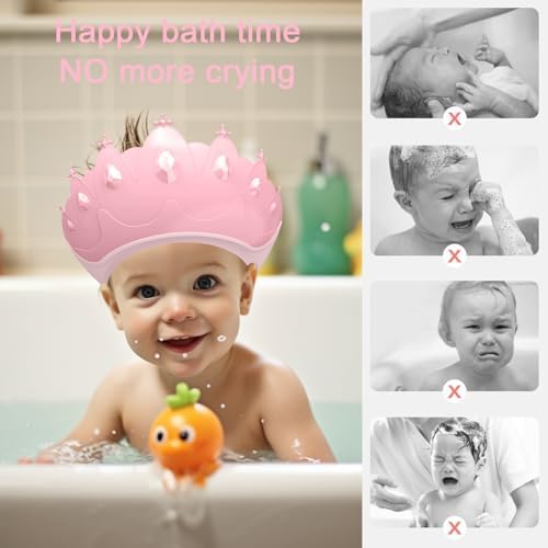 Baby Shower Cap Shield, Baby bath set shower cap, Visor Hat for Eye and Ear Protection for 0-9 Years Old Children,Cute Crown Shape Makes the Baby Bath More Fun (Pink) LiLiBBShie - Image 5
