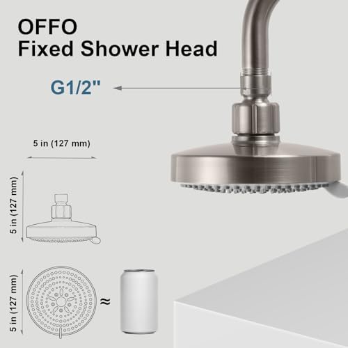 OFFO Shower Head, High Pressure Shower Head with 6 Mode, Fixed Showerheads for Strong Water Flow & Relaxing Shower Experience, Brushed Nickel - Image 2