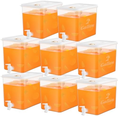 Domensi 8 Pack Drink Dispenser for Fridge with Spigot, 2 Gallon by Domensi