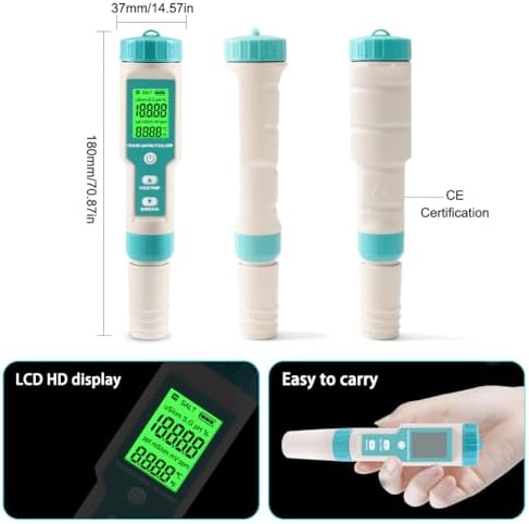 pH Meter for Water 7 in 1 PH/TDS/EC/Salt/S.G/ORP/Temp Meter,pH Tester Digital Backlit Waterproof LCD,TDS Meter EC Meter PPM Meter Suitable for Pools, Drinking Water, Aquariums, Hydroponic Cooking. - Image 5