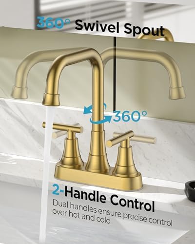 FORIOUS Centerset Brushed Gold Bathroom Faucet 4 Inch, Gold Vanity Faucet - Image 4