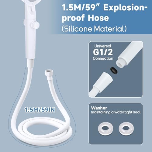 5+1 Mode High Pressure Replacement White RV Shower Head with Hose - Image 5