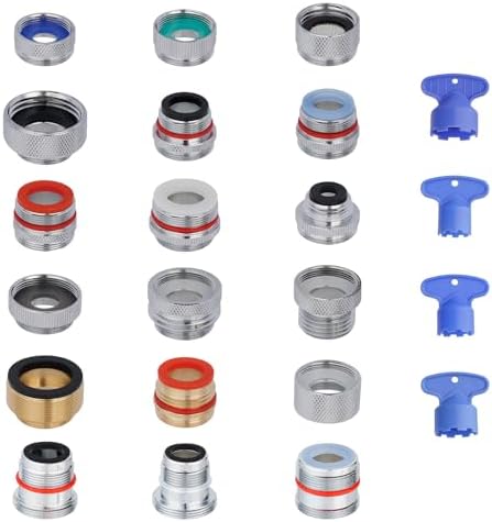 Hibbent 18 Pieces Faucet Adapter Kit, Brass Aerator Adapter Set for Faucet Tap with Removable Aerator to Connect Garden Hose, Adapter for Faucet Sink - Male/Female, Chrome by Hibbent
