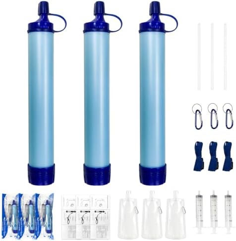 Multi‑Pack Emergency Water Filter Straws, Portable BPA‑Free Outdoor Filtration Gear, 10‑Year Long‑Term Storage for Group Camping & Travel Emergency Kits (3‑Pack) by Unknown