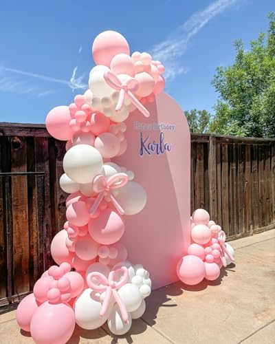 Pink Bow Balloon Garland Arch Kit - Coquette Birthday Decorations Coquette Bow Pink and White Balloon Arch Kit Different Size for Wedding Bridal Girls Birthday Baby Shower Engagement Party Decorations - Image 3