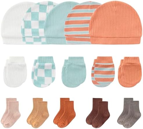 MAMIMAKA Newborn Baby Boy Girl Caps Mittens Socks Set Cotton Baby Essentials Accessories (Hats+Gloves+Socks) by MAMIMAKA