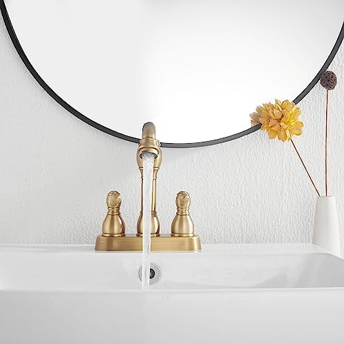 Antique Brass Bathroom Faucet, 2 Handles, 4 Inches Centerset - Image 7