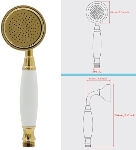 HOMEDEC Vintage Handheld Shower Head with 59" Flexible Hose, Gold - Image 4