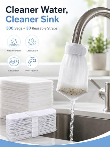 300PCS Faucet Filter Bags with 30 Reusable Hook-and-Loop Straps, Fine Mesh Universal Sink Faucet Filter Sleeves for Rust, Sand, Sediment & Splash Reduction, Kitchen Bathroom Use - Image 2