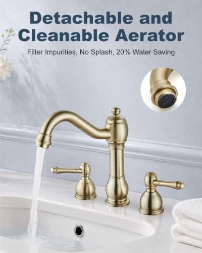 Aolemi Widespread Bathroom Sink Faucet 3 Hole Metal Lever Brushed Gold - Image 2