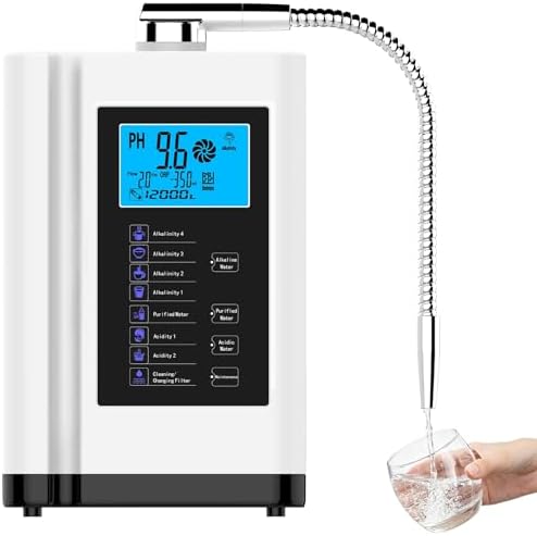 Alkaline Water Ionizer Machine, Water Machine PH 3.5-10.5 for Alkaline & Acidic Water, Up to +400~-500mV ORP, 8,000L Filter, Water Settings, Auto-Cleaning, Intelligent Voice(White) by Unknown