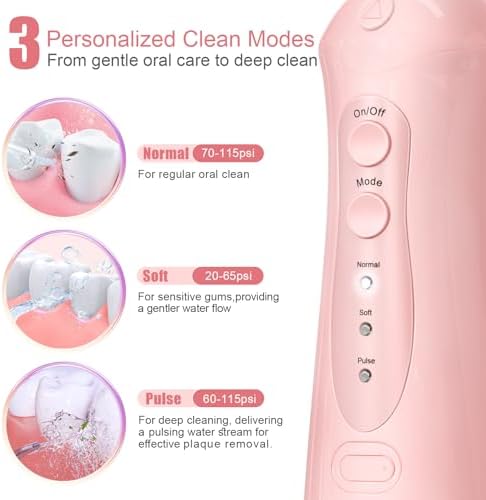 Nicefeel Water Flosser, Portable Water Flosser Cordless for Teeth, Orthodontic, Braces, Sensitive Gums, 5 Jet Tips & 3 Modes, Travel Oral Irrigator Rechargeable with 300ML Water Tank, IPX7 Waterproof - Image 3
