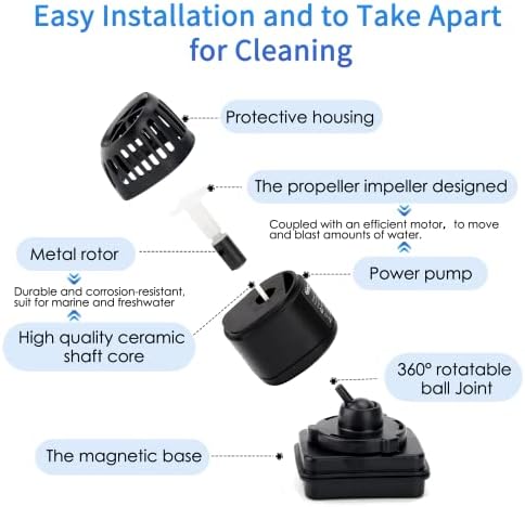 hygger Mini Wave Maker for 15-40 Gallon Aquarium with Magnetic Mount Quiet Powerhead for Saltwater and Freshwater Fish Tank 530 GPH - Image 6
