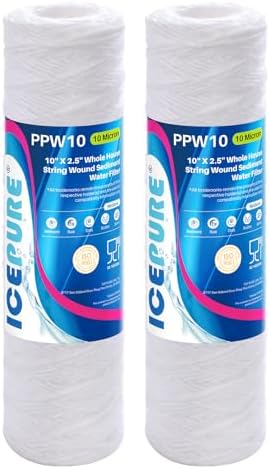 ICEPURE 10 Micron 10" x 2.5" String Wound Sediment Water Filter Cartridge for Well filter Universal Replacement for Any 10 inch RO Unit, WP-5, Aqua-Pure AP110 CFS110 Culligan P5 WFPFC4002 CW-MF, 2PACK by ICEPURE
