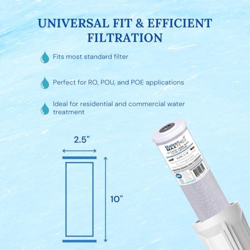 Baleen Filters 5 Micron 10 x 2.5 Carbon Block Water Filter Cartridge CTO Whole House Water Filter Replacement Compatible with WHKF-WHWC, FXWTC, HDX CB-25-1005, Watts WCBCS975, Pentek CEP-10E, 2-PACK - Image 3