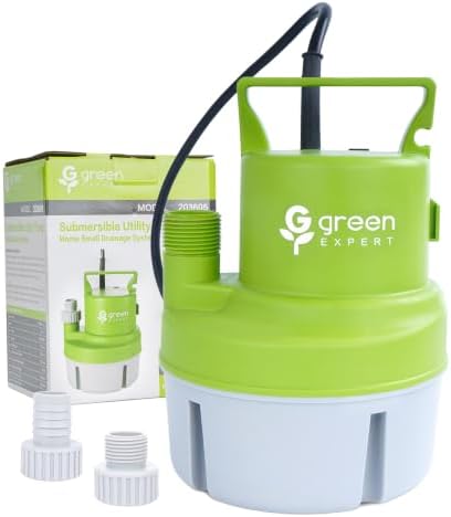 Green Expert 1/4HP Submersible Utility Pump, 2000GPH Flow, 316 Stainless Steel Components, Corrosion-Resistant for Pool, Hot Tub, Saltwater, Seawater, Vinegar, Tankless Heater Flush and Water Removal by TornadoTools