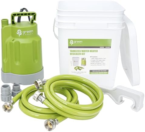 Green Expert Tankless Water Heater Flushing Kit, 1/4HP High-Flow Pump (1800 GPH), 3 Gallon Locking-Lid Bucket, 2×6ft 3/4" GHT PVC Hoses & Wrench, Descaling Maintenance Kit (Descaler Not Included) by TornadoTools