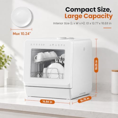 Countertop Dishwasher 5L Tank Water Softener No Hookup, White - Image 2
