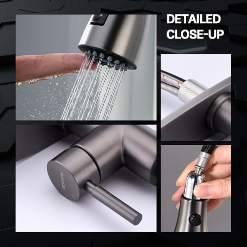 WEWE Pull-Down Kitchen Faucet, 3-Mode Sprayer, Matte Gray, High Arc - Image 6