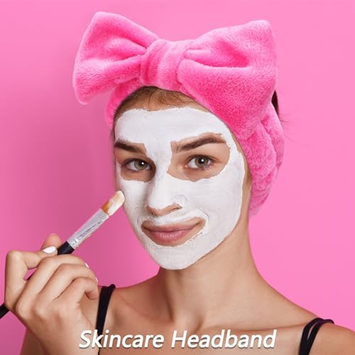 VELSCRUN 6 Pack Spa Headband, Makeup Headbands, Face Wash Headband, Skincare Headbands, Rose Pink Sponge Hair Band Bow Tie Spa Head Band for Washing Face Wristband Set Women Girls Hair Accessories - Image 4
