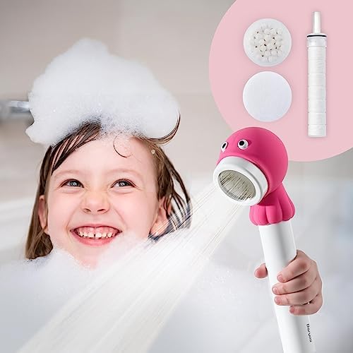Barumi Livo Handheld Filtered Showerhead for Kids - Octopus Pink | Micro Laser-Cut for Soft Water Spray, Multi-Level Filtration Removes Chlorine and Impurities for Skin and Hair by Barumi