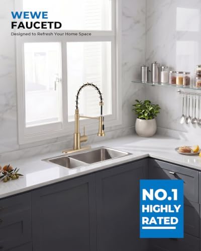 WEWE Utility Sink Faucet with Sprayer, Pull-Down, Gold, High Arc - Image 5