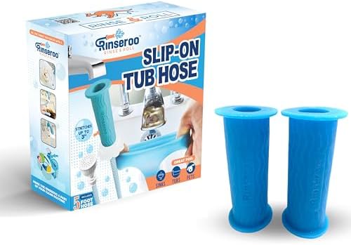 Rinseroo Tub Hose & Replacement Connectors Bundle: No-install, Ultra Flex Hose & 2 Pack Slip-On Hose Attachments for Hair Washing, Baby or Dog Bath - Fits All Spouts Up to 3" Wide by Rinseroo