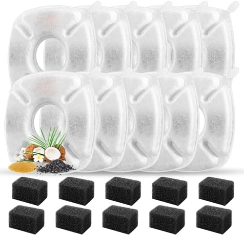 20 Pcs Cat Water Fountain Replacement Filters-10 Pack Water Fountain Filters 10 Pack Pre-Filter Sponges, pet fountain replacement filters Fit for 95oz/2.8L Cat Pet Fountain by Porens