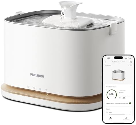 PETLIBRO Upgrade Cat Water Fountain, Cordless Cat Fountain Battery Operated, App Monitoring 3L/101oz Dockstream 2 Pet Water Fountain with Stainless Steel Tray, 5GHz WiFi Dog Water Bowl Dispenser by Unknown