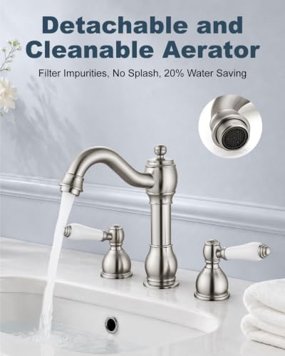 Aolemi Widespread Bathroom Sink Faucet 3 Hole White Lever Brushed Nickel - Image 2