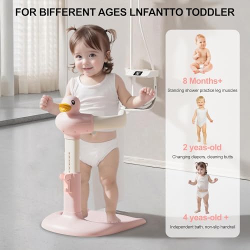Adjustable Baby Shower Rack Anti-Slip Base Toddler Bath Stand Duck Design Portable Height Width Adjustable for 8-24 Months Kids A - Image 3
