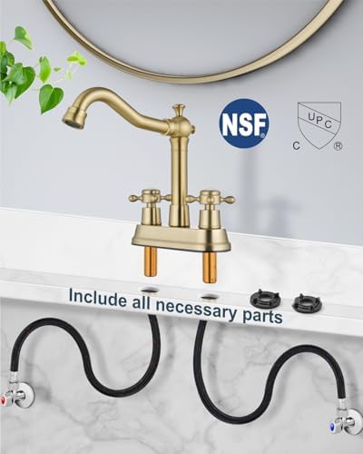 Aolemi 4 Inch Centerset Bathroom Sink Faucet 2 H&C Handle Brushed Gold - Image 7