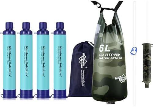 Membrane Solutions Pro 6L Camo Gravity Water Filter with 4 Extra S1 Blue Water Filter Straws, Survival Filtration Portable Gear, Emergency Preparedness, Supply for Drinking Hiking Camping Team Family by MembraneSolutions