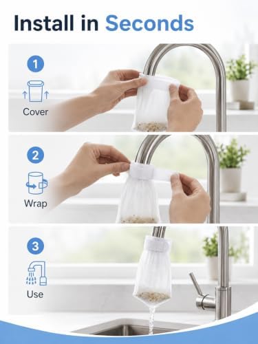 300PCS Faucet Filter Bags with 30 Reusable Hook-and-Loop Straps, Fine Mesh Universal Sink Faucet Filter Sleeves for Rust, Sand, Sediment & Splash Reduction, Kitchen Bathroom Use - Image 6