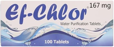 Ef-Chlor Water Purification Tablets 167 mg - Potable Water Treatment Ideal for Emergencies, Survival, Travel, and Camping, Purifies (5.2-6.6) Gallons Water in 1 Tablet (Pack of 100 Tablets) by Ef-Chlor