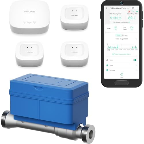 YoLink FlowSmart All-in-One Kit: 1" Water Meter + 3-Pack Sensors + Hub by YoLink